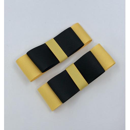 Black and Yellow Gold Straight bows on clips (pair)