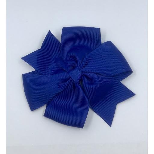 Large Cobalt Blue Pinwheel (Coat tail) Bow on clip 5 inch