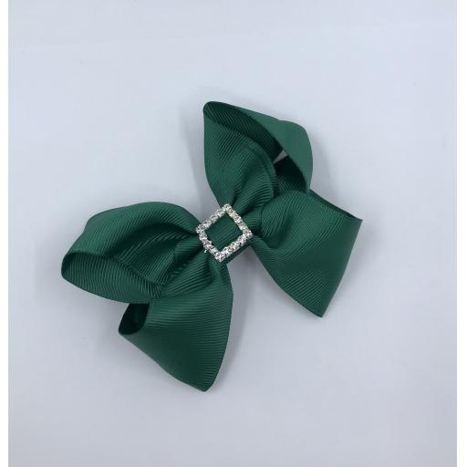 Hunter Green Boutique Bow with diamanté buckle