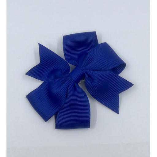 Small Cobalt Blue Pinwheel (Coat tail) Bow on clip 3 inch