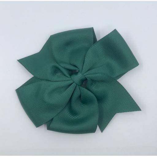 Large Hunter Green Pinwheel (Coat tail) Bow on clip 5 inch