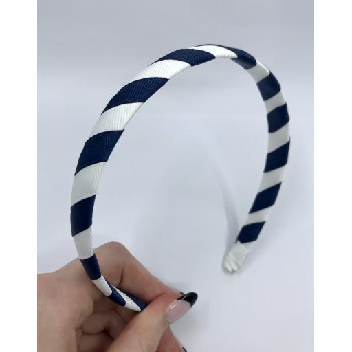 Navy and White 1.8cm Striped Hairband