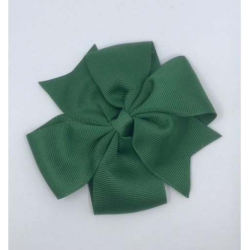 Large Forest Green Pinwheel (Coat tail) Bow on clip 5 inch