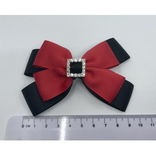 Black and Red Double Bow with Diamante Buckle