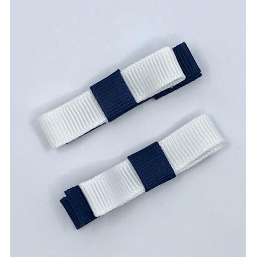 Small Straight Navy and White Bow on Clips (pair)