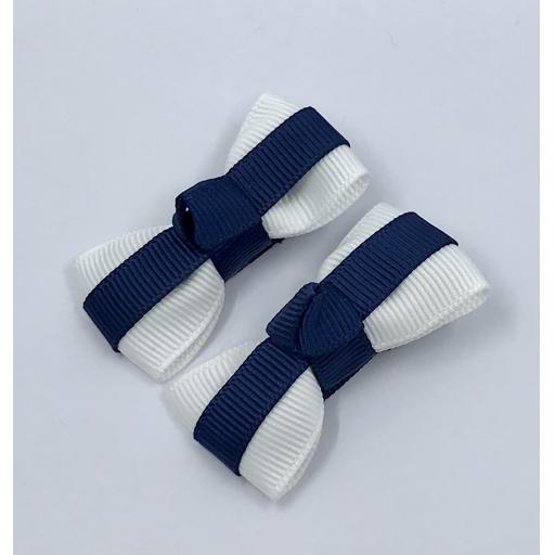 Itty Bitty Navy and White Bow Clips (pair)