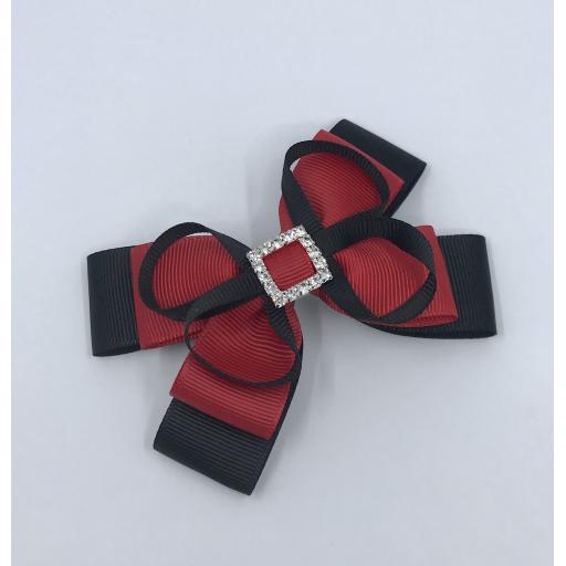 Black and Red Double Layer Bow with Loops on Clip