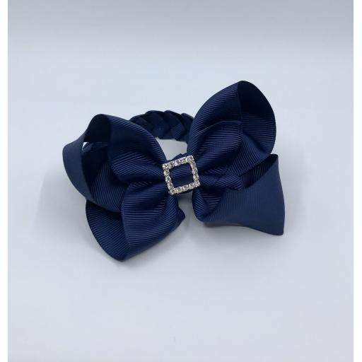 Navy Boutique Bow with Pleated Tail Bunwrap