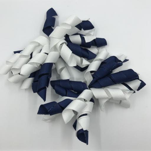 Navy and White Curly Corkers on Clips (pair)