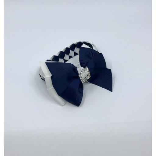 Navy and White Pleated Tail Bunwrap