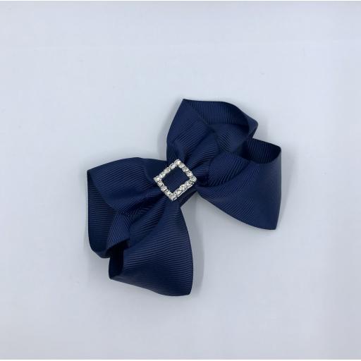 Navy Blue Boutique Bow with diamanté buckle