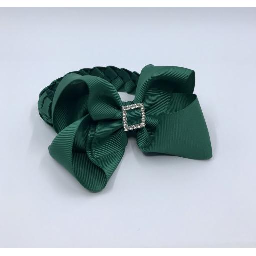 Hunter Green Boutique Bow with Pleated Tail Bunwrap