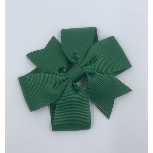 Small Forest Green Pinwheel (Coat tail) Bow on clip 3 inch