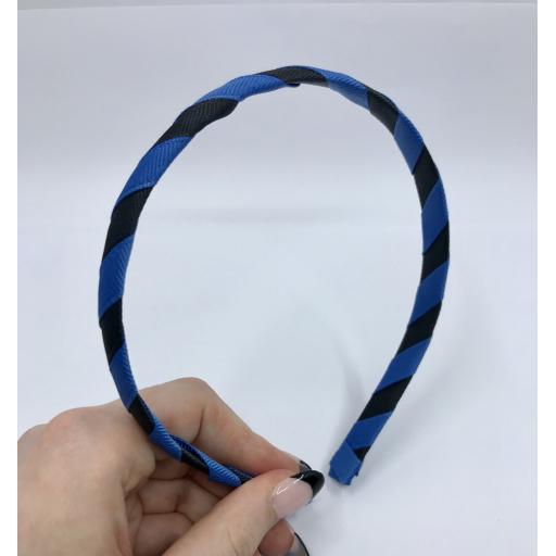 Black and Batik Blue 1cm Striped Hairband