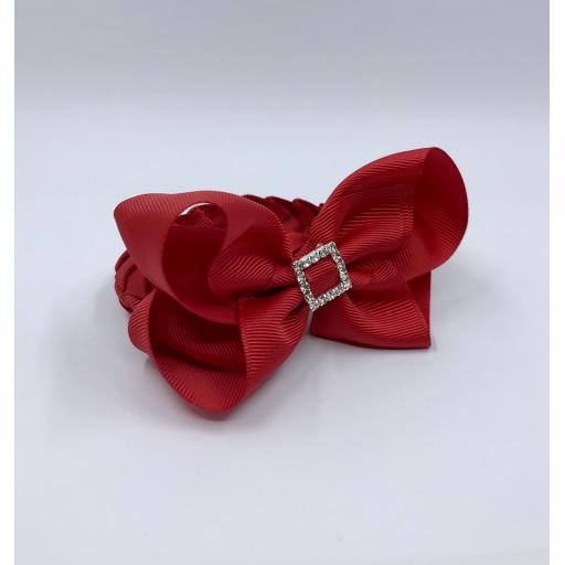Red Boutique Bow with Pleated Tail Bunwrap