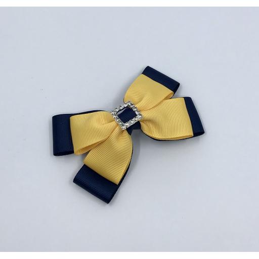 Black and Yellow Gold Double Bow with Diamante Buckle