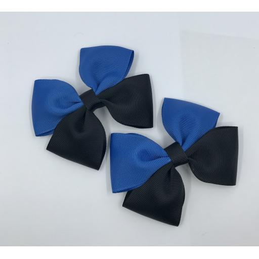 Black and Batik Blue Double Bows on Clips (pair)