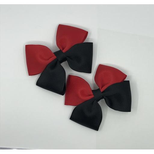 Black and Red Double Bows on Clips (pair)