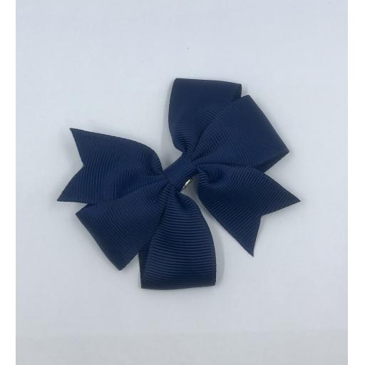 Small Navy Blue Pinwheel (Coat tail) Bow on clip 3 inch