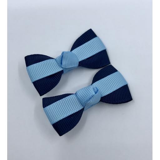 Itty Bitty Navy Blue and Light Blue Bow on Clips (pair)