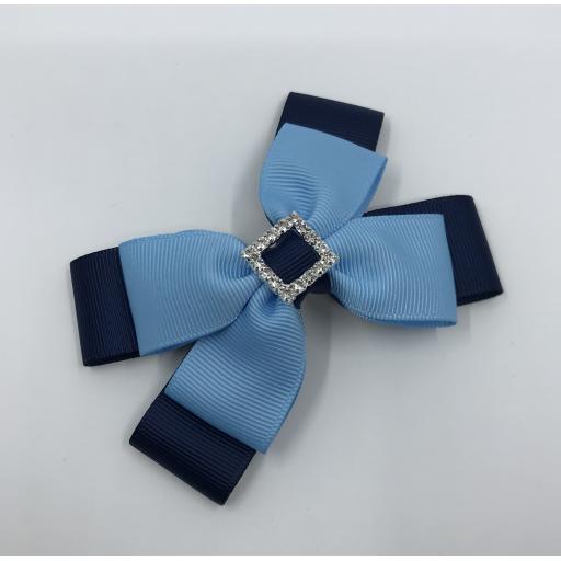 Navy and Light Blue Double Layer Bow on Clip