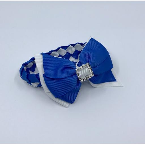 Royal Blue and White Pleated Tail Bunwrap