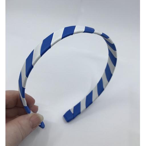 School Royal Blue and White 1.8cm Striped Hairband