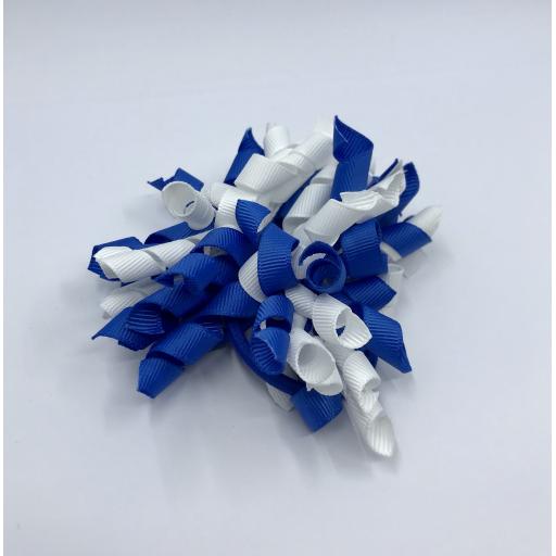 Royal Blue and White Curly Corkers on Clips (pair)