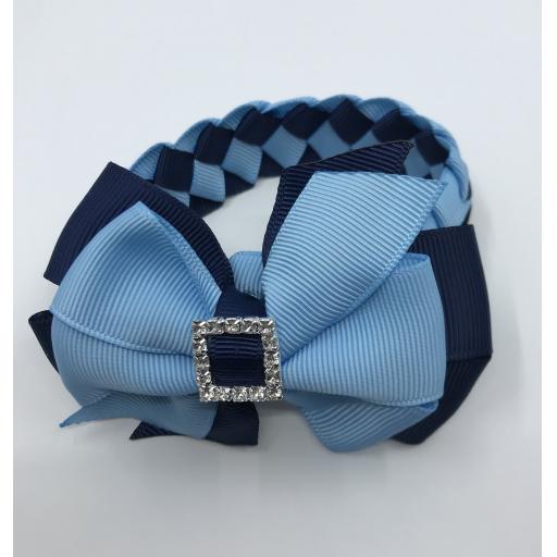 Navy Blue and Light Blue Pleated Tail Bun wrap