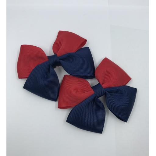 Navy and Red Double Bows on Clips (pair)
