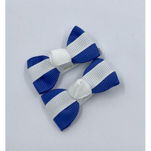 Itty Bitty Royal Blue and White Bow on Clips (pair)