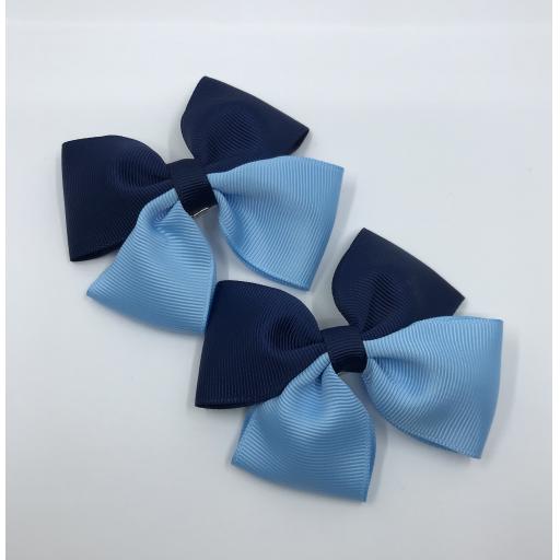 Navy Blue and Light Blue Double Bows on Clips (pair)