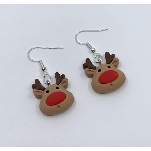 Rudolf The Red Nose Reindeer Resin Christmas Earrings