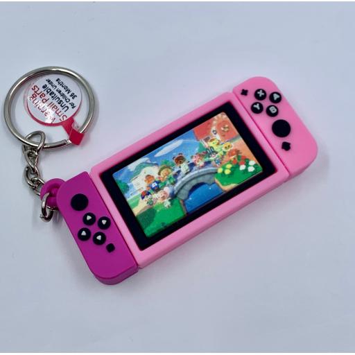 On The Bridge Animal Crossing Handheld Console Keychain Pink