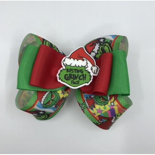 Resting Grinch Face Grinch Two Tone Bow Layered bow