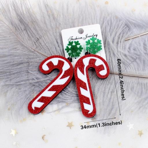 Red Glitter Candy Cane Laser Cut Christmas Earrings