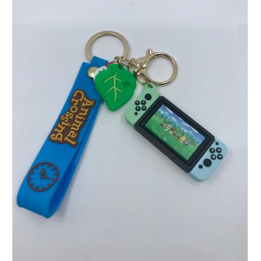 Festival Animal Crossing Light Blue/Green Handheld Console Keychain with Blue Wrist Strap