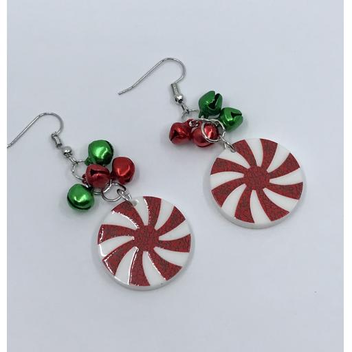 Christmas Candy with Tiny Little Jingle Bells Christmas Earrings