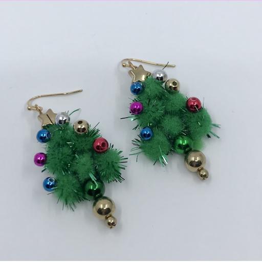 Christmas Tree PomPom Christmas Earrings