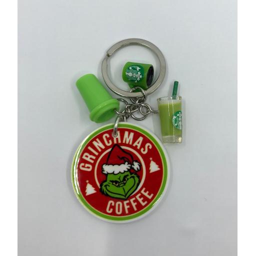 Grinch Coffee Lover Keychain with Small Green Cup