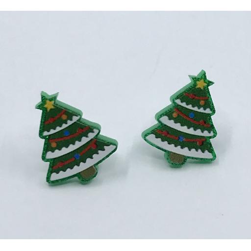 Small Green Glitter "Christmas Tree" Laser Cut Christmas Stud Earrings