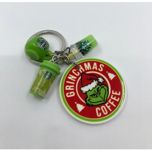 Grinch Coffee Lover Keychain with Chunky Green Cup