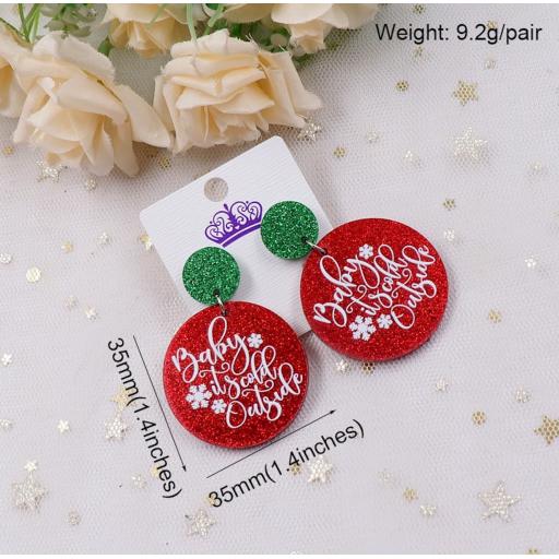 Red Glitter "Baby It's Cold Outside" Laser Cut Christmas Earrings
