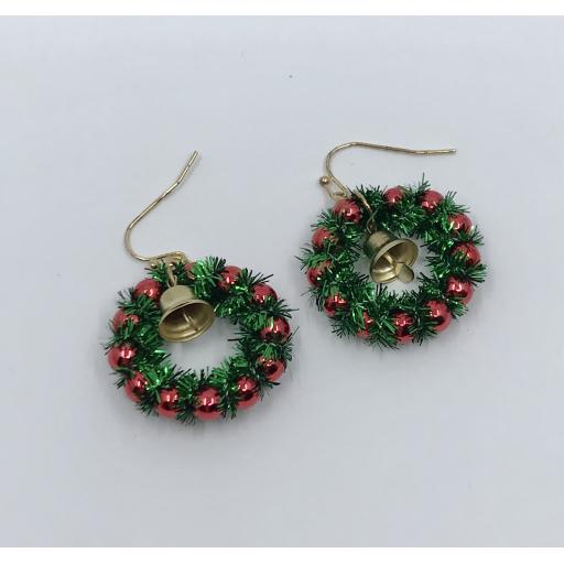 Christmas Wreath with Bell Christmas Earrings