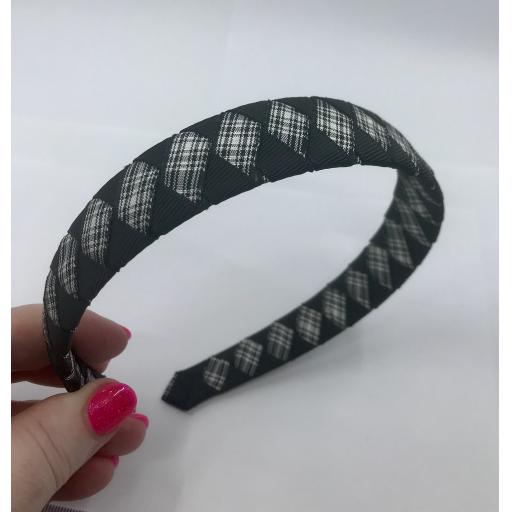Menzies Tartan and Black Ribbon Diamond Pleated Hairband