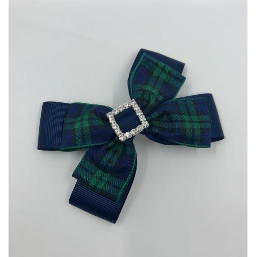 Black Watch and Navy Ribbon Double Bow Hair Clip