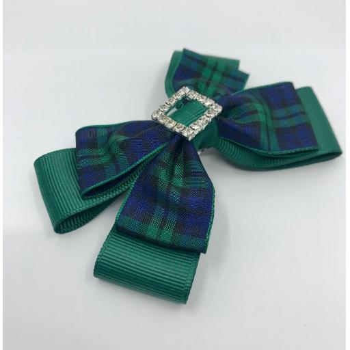 Black Watch and Hunter Green Ribbon Double Bow Hair Clip