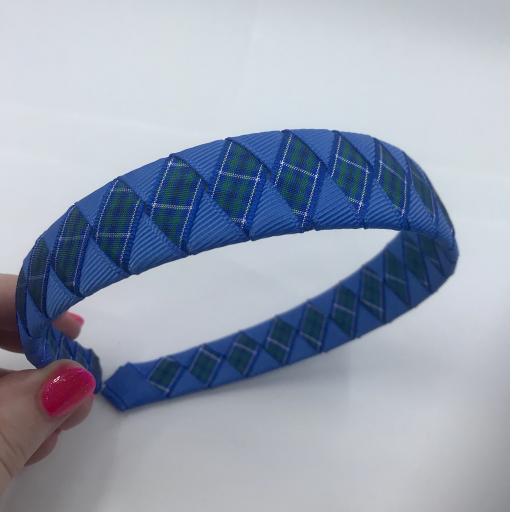 Douglas Tartan and Royal Blue Ribbon Diamond Pleated Hairband