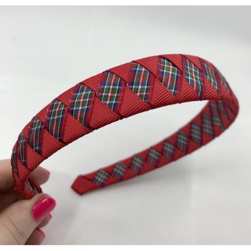 Royal Stewart and Red Ribbon Diamond Pleated Hairband