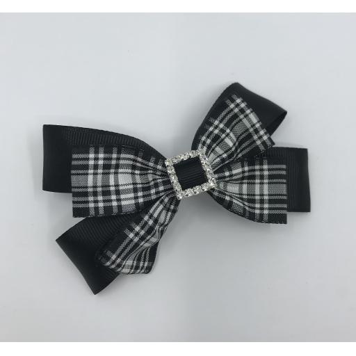 Menzies tartan and Black Ribbon Double Bow Hair Clip